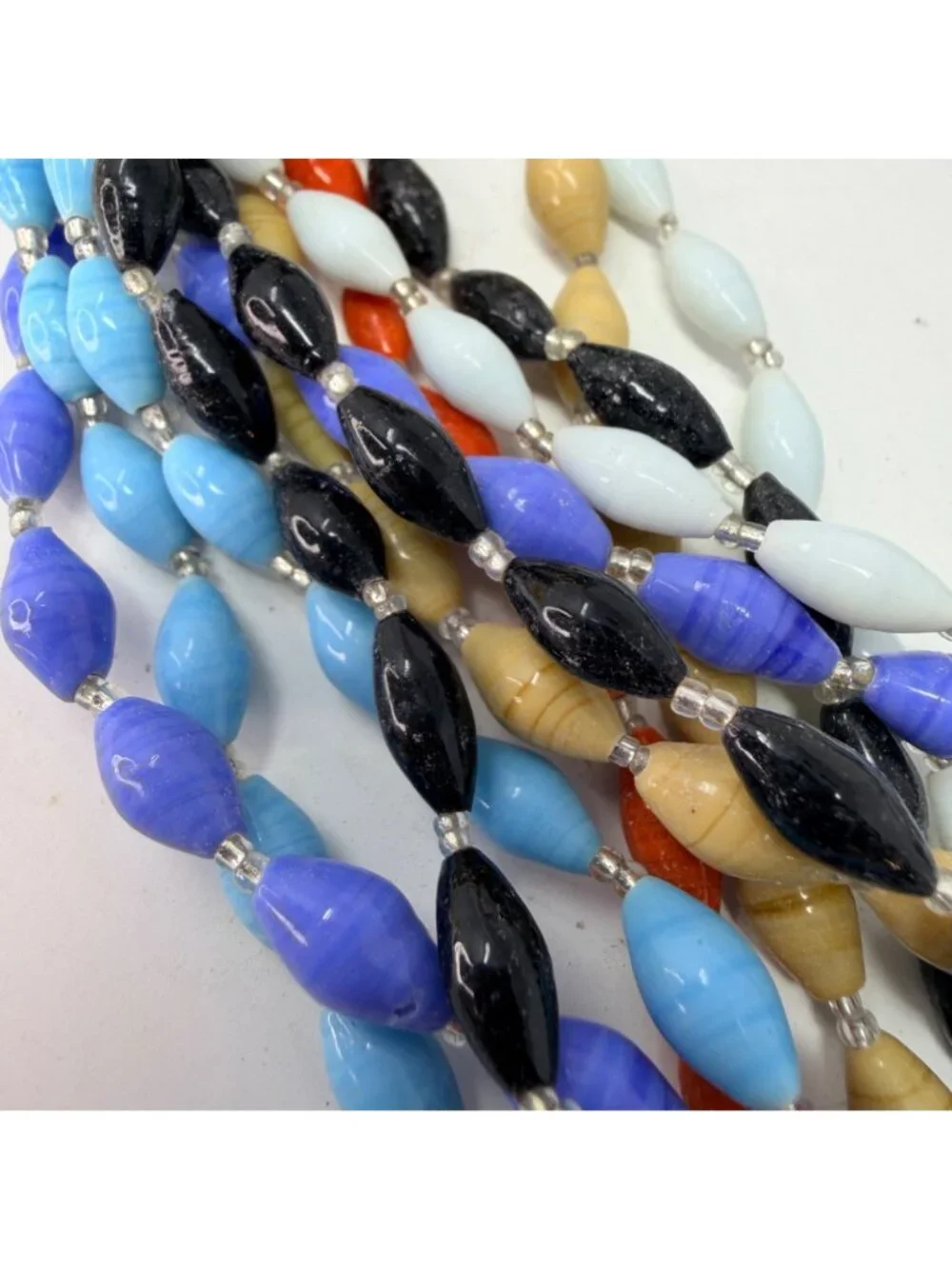 Lot 12 Vintage 1960s Glass Bead Necklaces NOS Black, Blue, White, Tan, Tangerine
